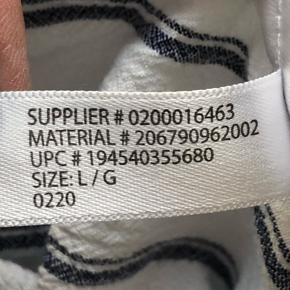 Chaps Ruffled Short Sleeve Peasant Blouse Blue White Striped Large - Picture 7 of 11